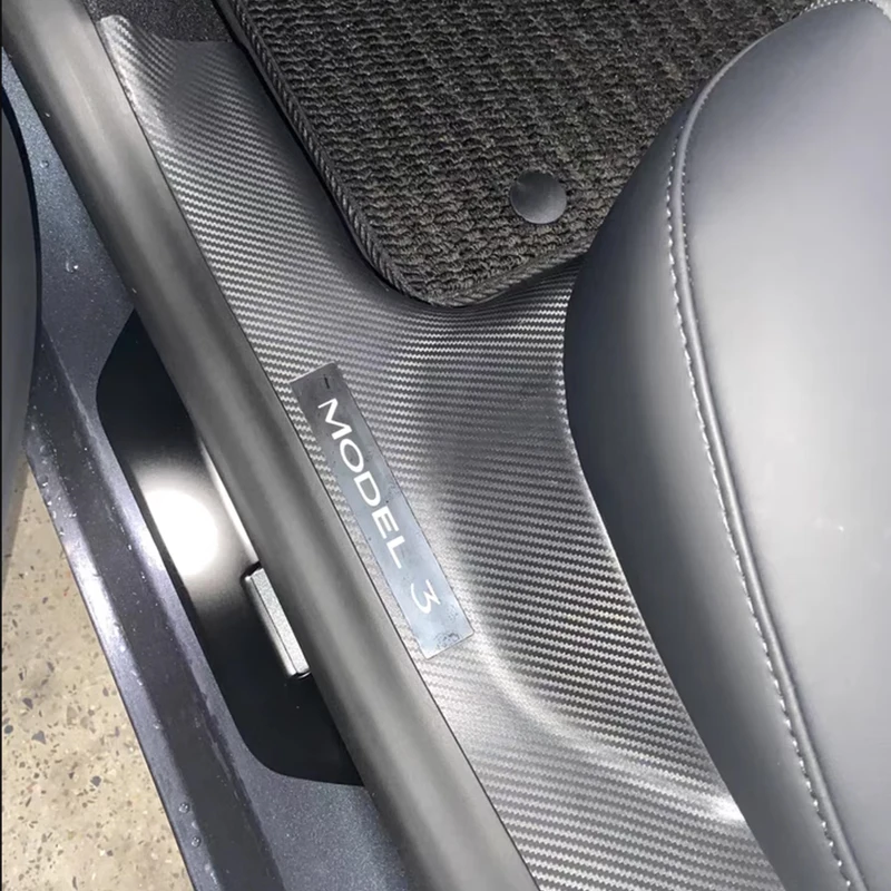 Protectores de alféizar de puerta nueva, cubierta de fibra de carbono para Tesla Model Y 2021-2024 RWD AWD, protección de Pedal de bienvenida para