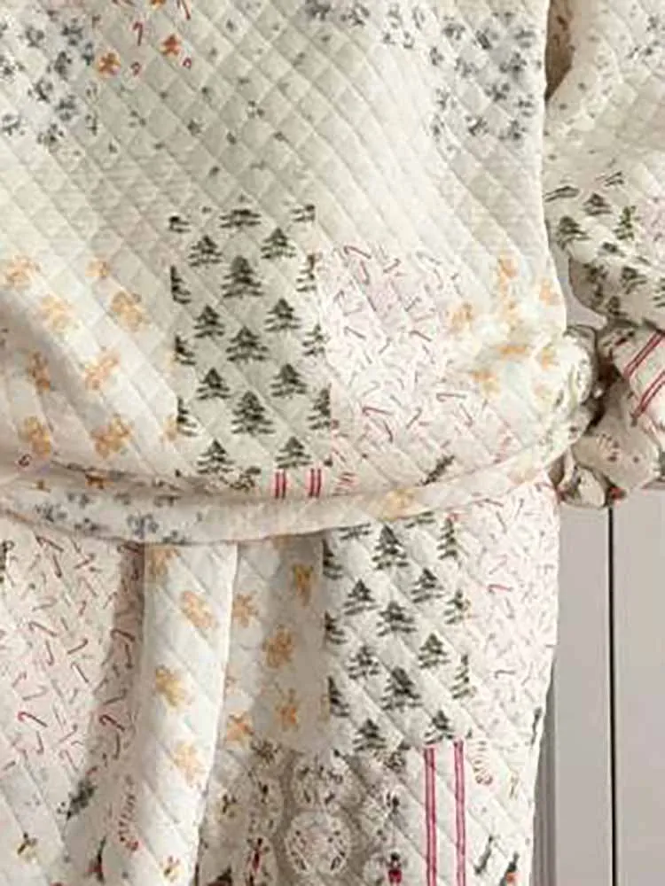 우아한 크리스마스 프린트 루즈핏 투피스 세트 가을 겨울 캐주얼 스포츠 의상 패션 하프 하이 칼라 풀오버 탑 & 숏 팬츠 세트