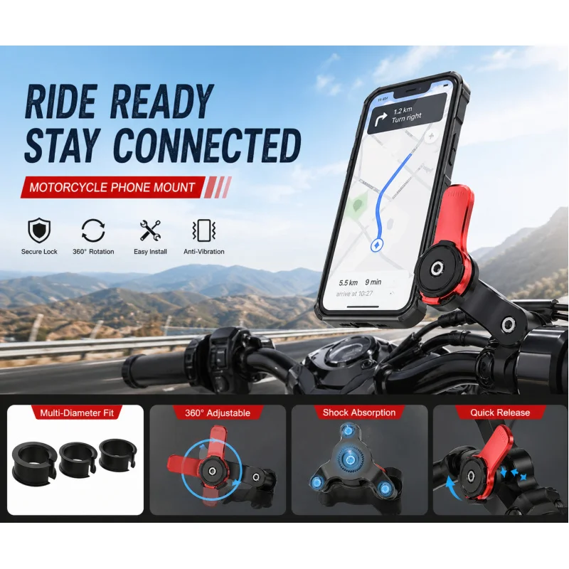 

Anti-Shake Bike Phone Mount, Shockproof Handlebar Holder, 360° Rotation, Stable for MTB, E-Bike, Scooter & Delivery Riders