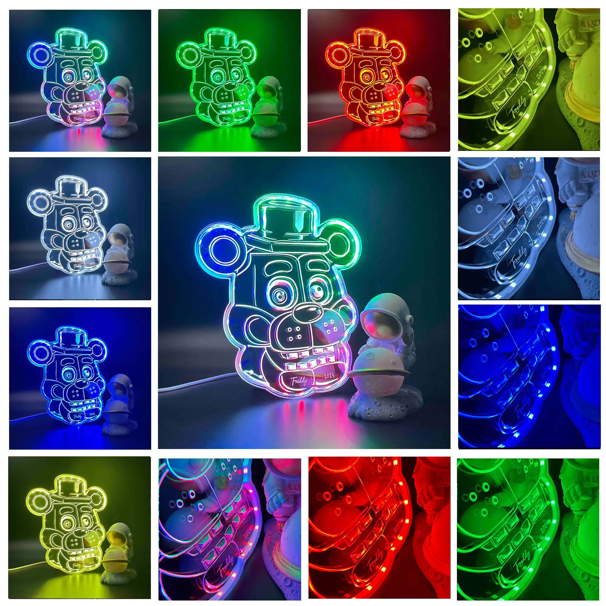 Freddy Fazbear Bear Neon LED Sign with Dynamic RGB Colors Mirror Backing