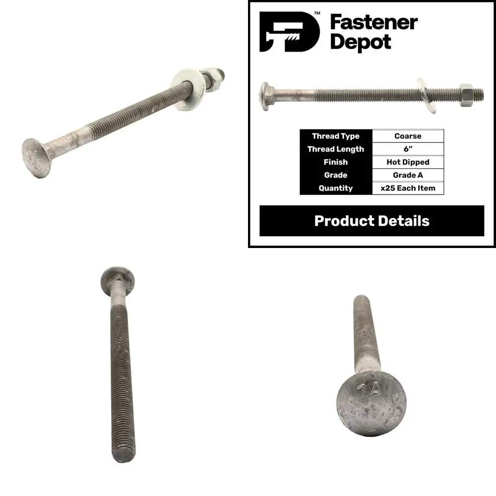 طقم مسامير النقل المجلفن، 1/2-13 × 11، 25 عبوة، درجة 307A، كاملة مع غسالات مسطحة وصواميل سداسية، طلاء مغموس ساخن، Hea