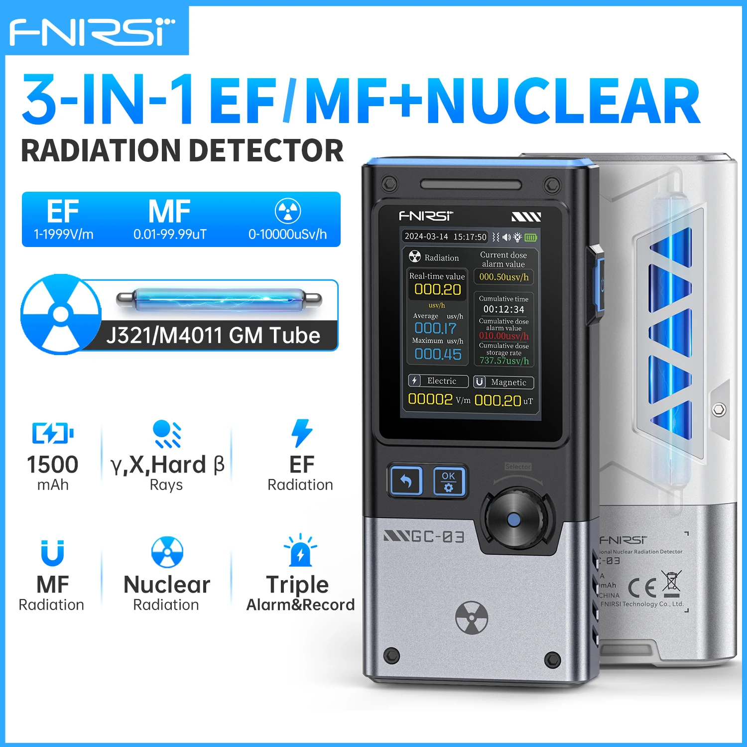 FNIRSI GC-03 3-in-1 NR+EF+MF detection tool, pollution monitoring, environmental monitoring