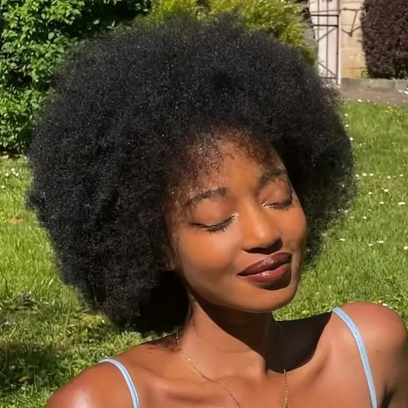 아프로 퍼프 곱슬머리 가발 여성용 인모 기계 제작