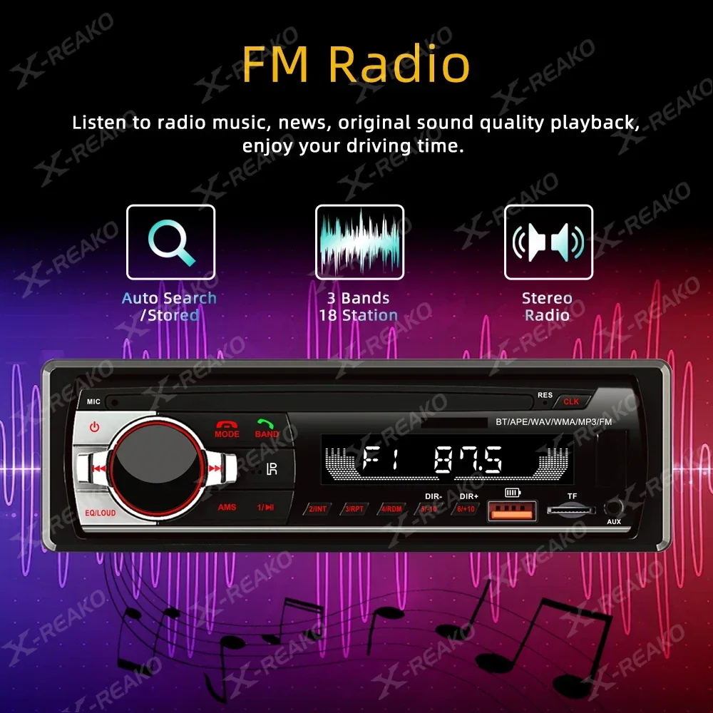 X-REAKO MP3 1Din Universal Car Radio Car Multimedia Music Player Bluetooth FM AUX USB TF