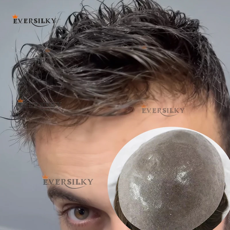 

0.06-0.08mm Super Natural Durable Thin Skin Full Vloop Undetectable Men Toupee Black Grey Ash Blonde 18# Human Hair System Units