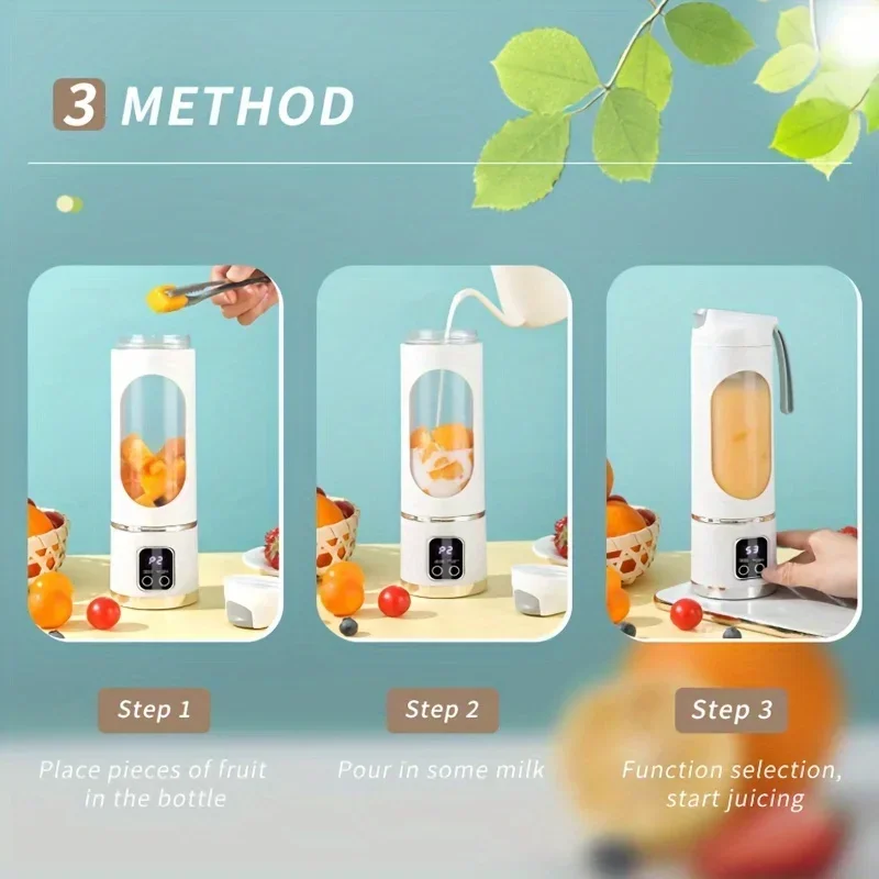 عصارة محمولة 450 مللي مع شاشة ديجيتال LED شحن USB كوب عصير خارجي منزلي متعدد الوظائف 12 شفرة خلاط 1500 مللي أمبير في الساعة