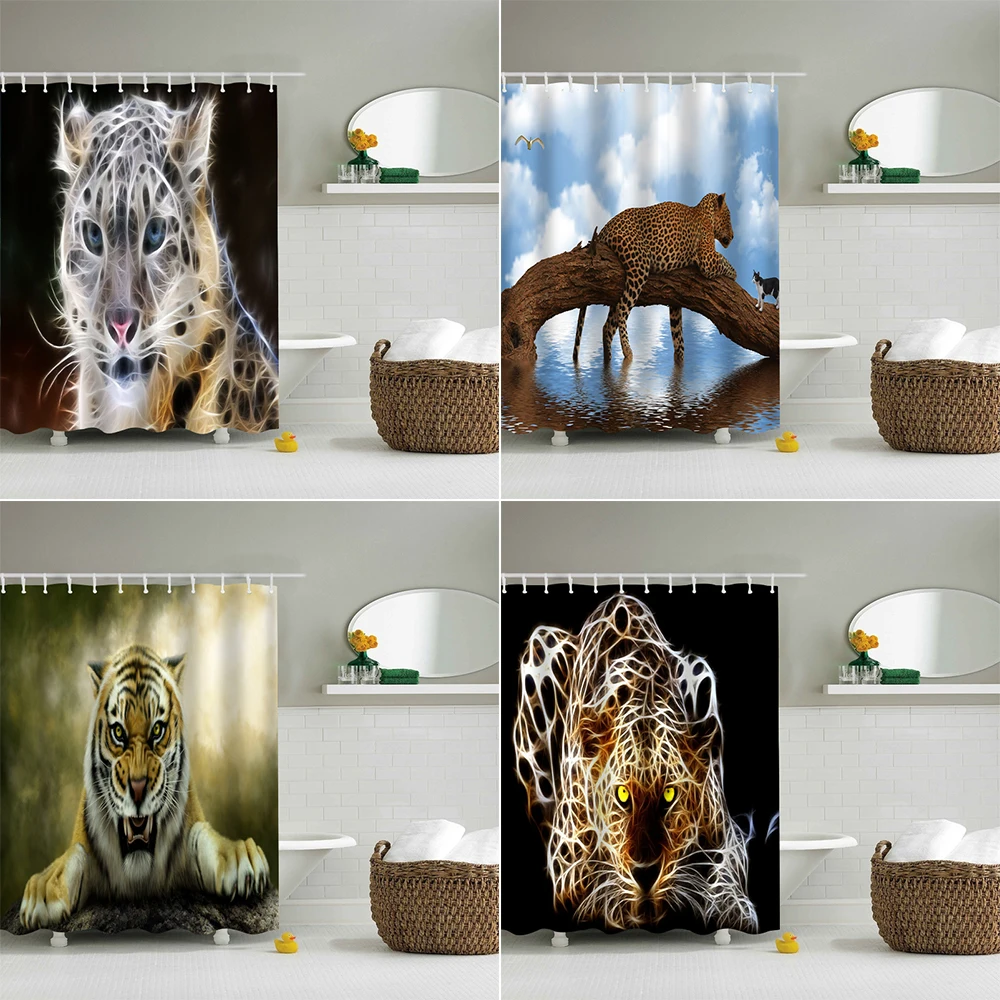 Beast Animal Shower Curtain 3D Print Cheetah Tiger Home Decor Bathroom Toilet Accessories Waterproof Polyester Kitchen Curtains