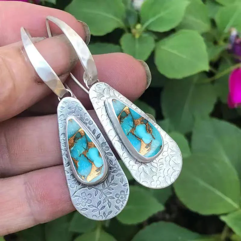 2PCS Retro Bohemian Earrings Imitation Turquoise Vintage Jewelry Birthday Party Aesthetic Accessories For designer earrings