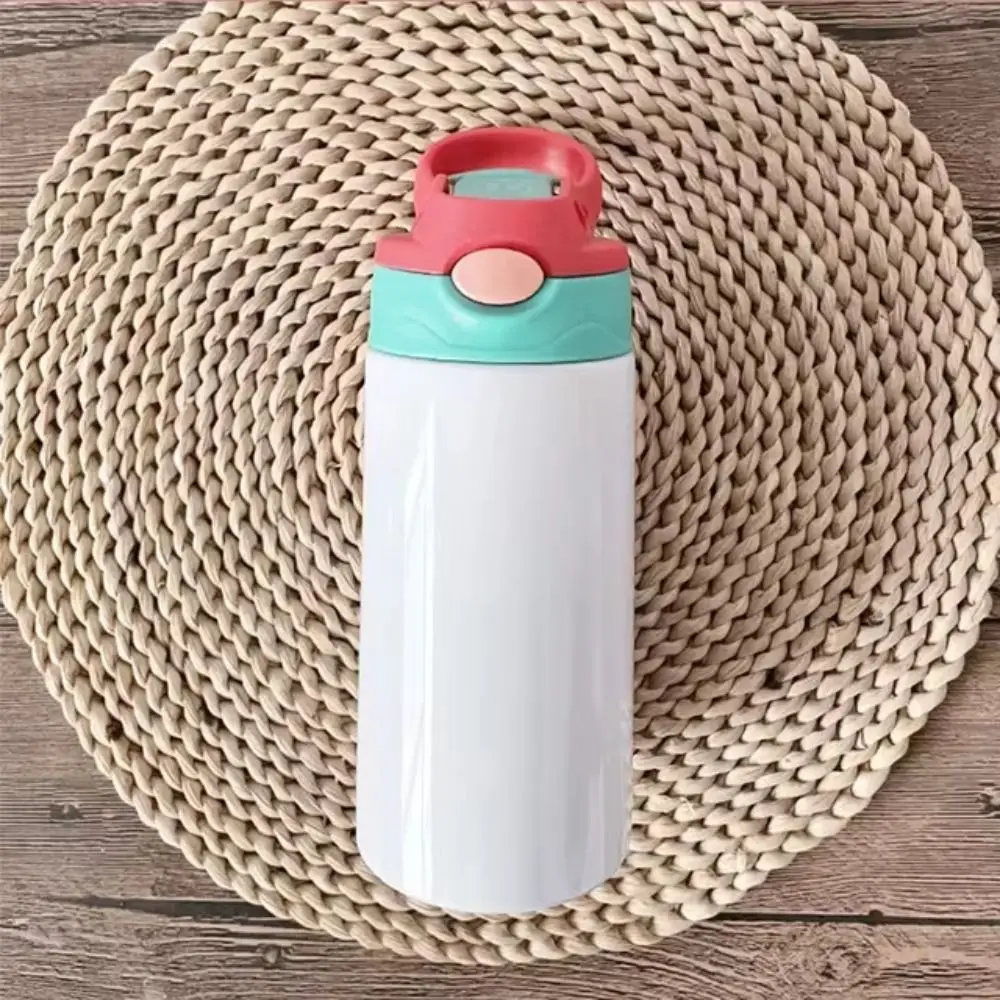 12oz Sublimation Straight Sippy Cup Stainless Steel Double Wall Double Kids Bottle Flip Top Water Tumbler with Straw