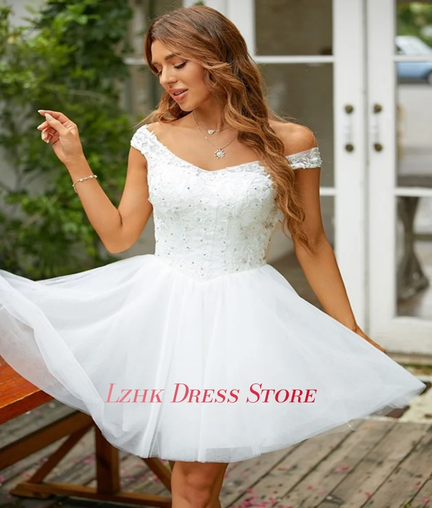 Aangepaste Mode Organza A-lijn Uit de Schouder Applicaties Kristal Avondjurk Hoge Kwaliteit V-hals فسات musica