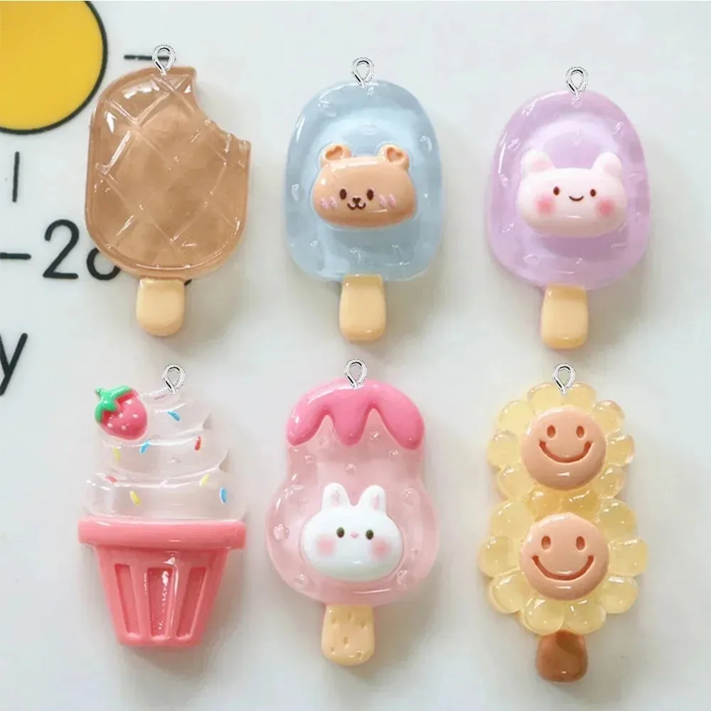 10Pcs Transparent Ice Cream Flatback Resin Charms Kawaii Cute Pendants, DIY Ornaments for Hairpin Earring Bracelet Jewelry