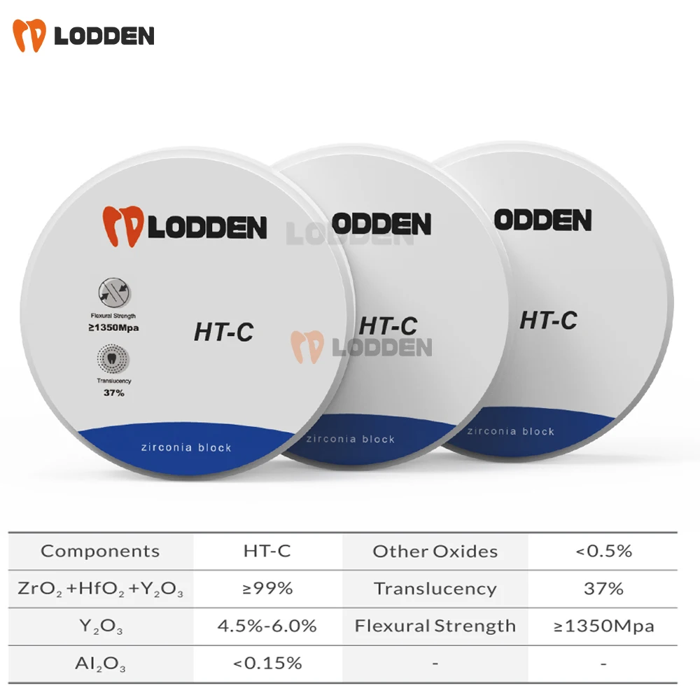 HT-C LODDEN Dental Zirconia Block 98mm VITA16 Color 37% Transparent 1350Mpa Strength  Dental Material Ceramics Zirconia Disc