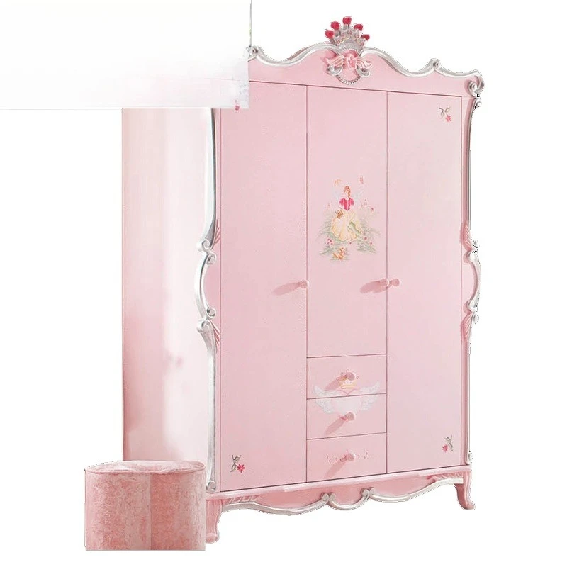 European solid wood carved wardrobe, three French painted wardrobe, locker c