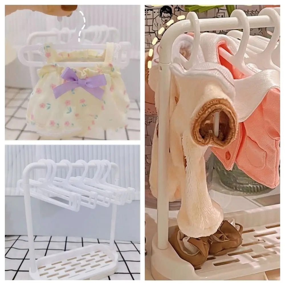 

White Doll Clothes Rack Dolls Accessories Plastic Mini Cloth Organizer Playing House Photo Props Dollhouse Furniture