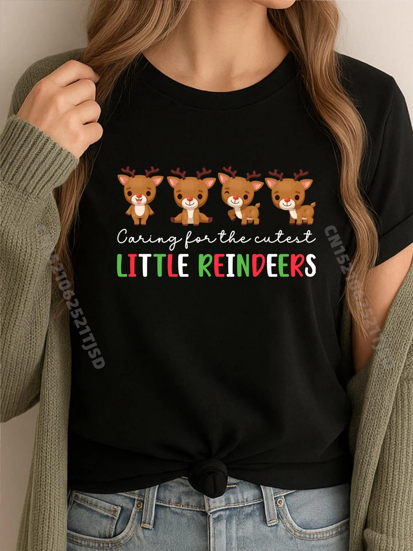 

NICU медсестра, рождественские милые футболки с оленями для мамы и ребенка, милые большие и высокие футболки, распродажа