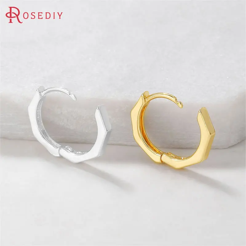 18Kゴールドカラーの真ちゅう製六角ループイヤリング,女性用,フープ,高品質,DIYアクセサリー,公式ストア,6個