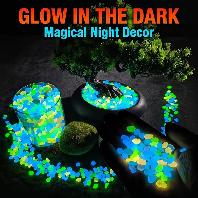 100pc Luminous Glow-in-the-Dark Garden Pebbles for Pathway Lawn Yard Decor Eco-Friendly Glow Stones Rocks