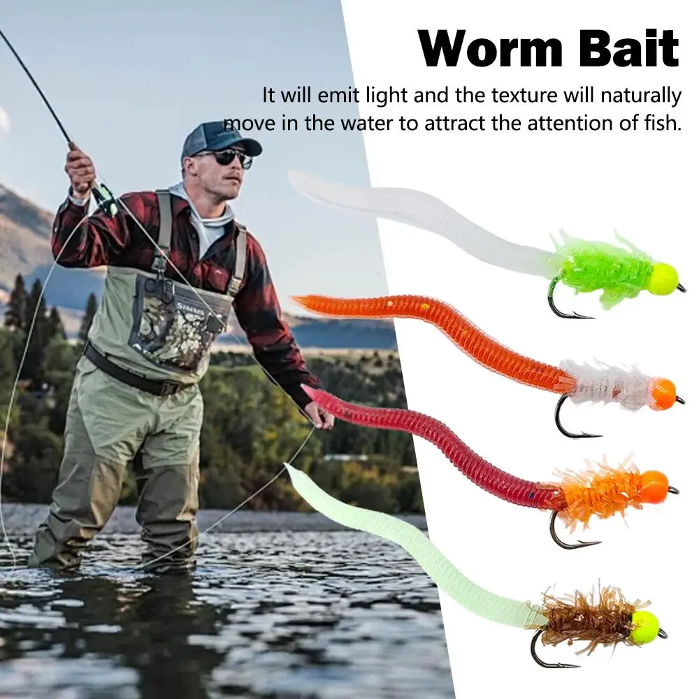 Night Glow Worm Worm Fly Hook Lure Squirmy Worm Fly Fly Fishing Lure Rainbow Trout Brook Trout Coho Salmon