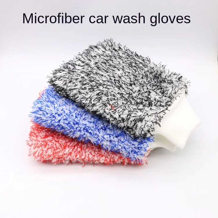 Double Sided Thick Plush Car Cleaning Gloves, Ultra-fine Fiber Water Absorbing Cleaning Coral Fleece Large Car Wash Gloves