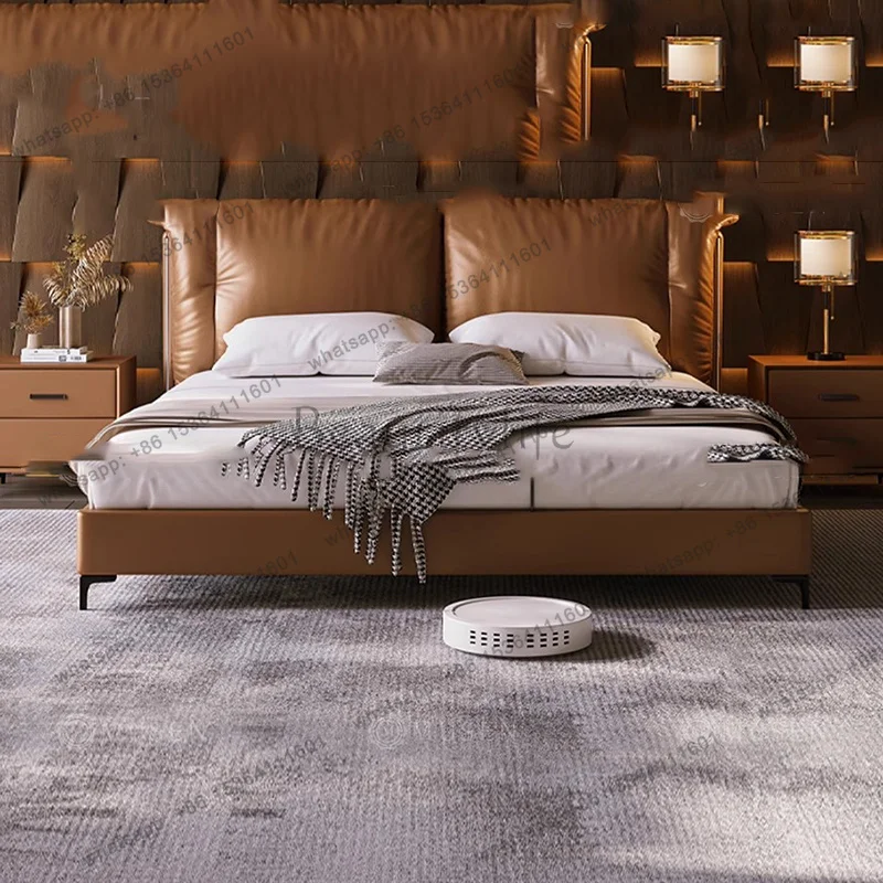 FG Luxury Leather Design Bed European Bedroom Modern Space Saving Bed Platform Headboards Simple Letto Matrimoniale Hotel Furnit