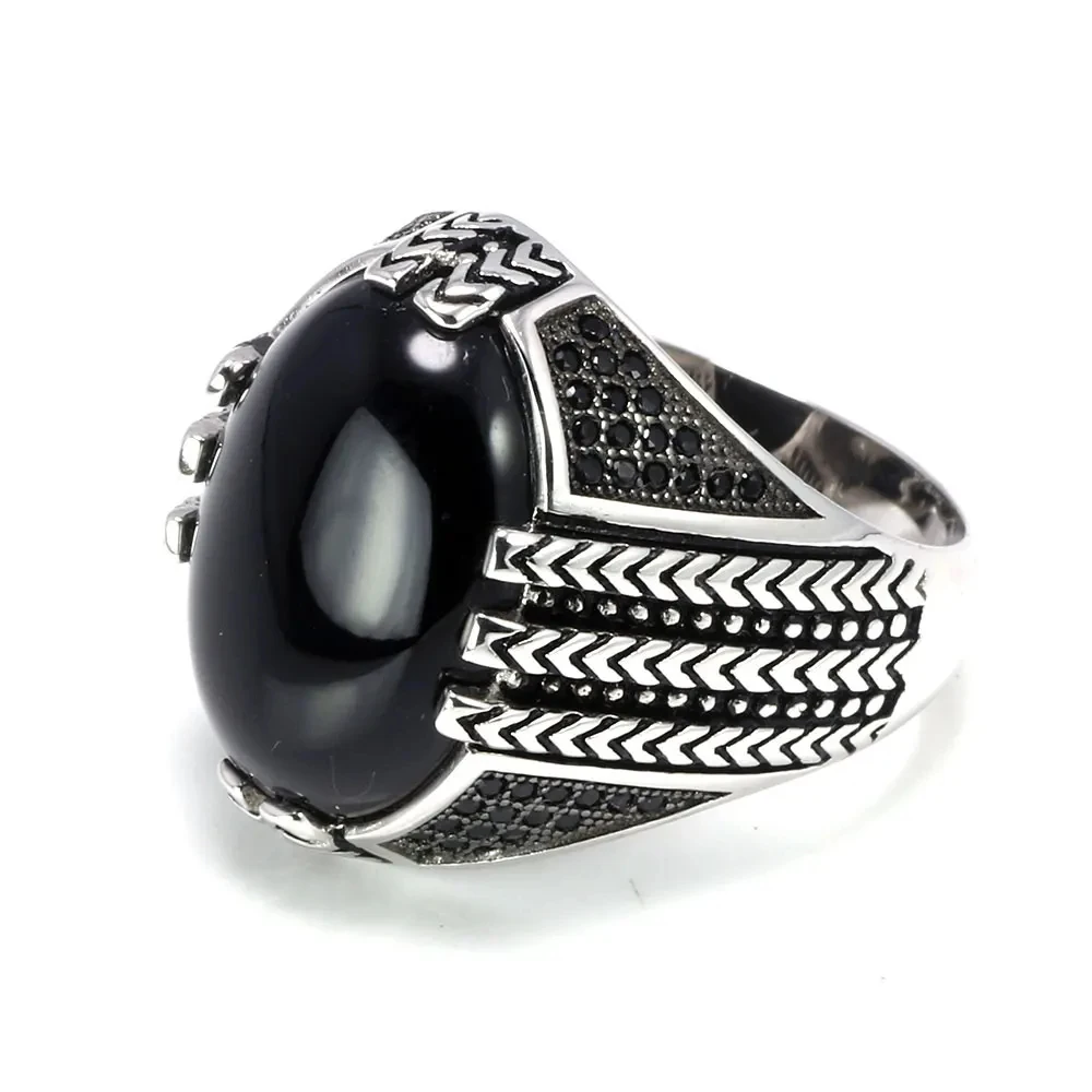 Real Pure 925 Sterling Silver Rings With Black Onyx Stone Big Turkish Rings For Men Retro Vintage Turkey Jewelry Anelli Uomo