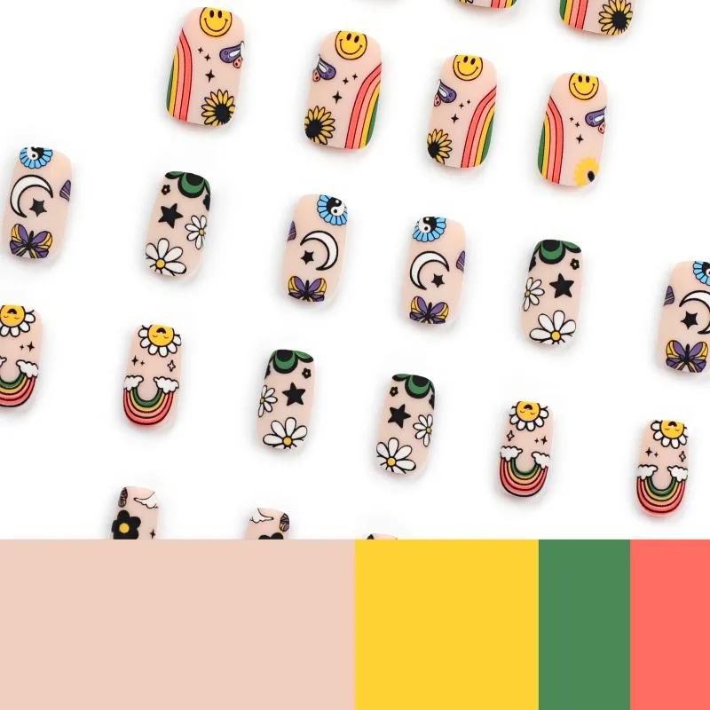 Toppa per unghie Indossare sulle unghie Fette per unghie simpatico cartone animato Fette per unghie sorridenti di girasole Indossare su toppe per unghie Fette per unghie per viso nebbioso