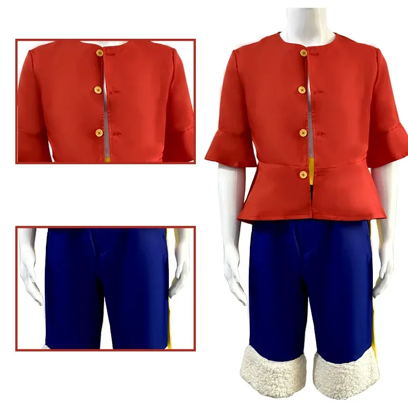 2025 New Anime Piece Cosplay Monkey D Luffy 1st Costume Full Set Uniforms Adult Halloween Party Wear (Tops+Shorts+hat)Kodiak