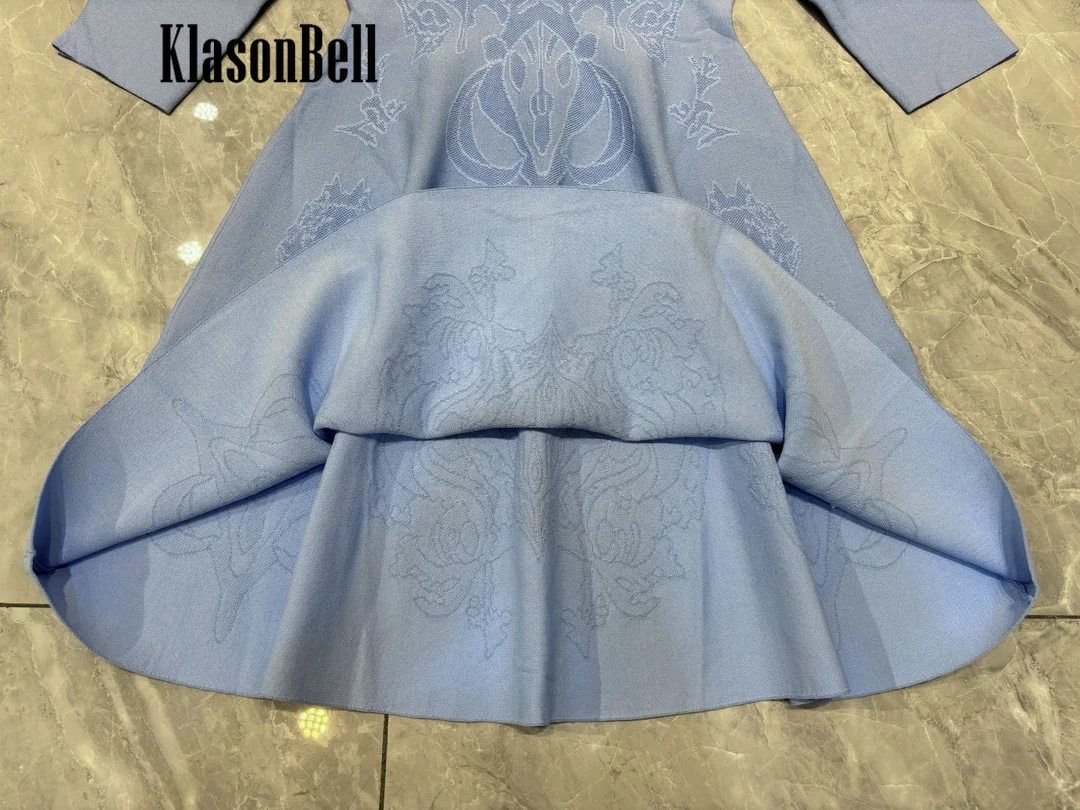 9.2 KlasonBell Women Vintage Fashion Flower Jacquard Half Sleeve Knit Dress O-Neck Collect Waist A-Line Mini Dress