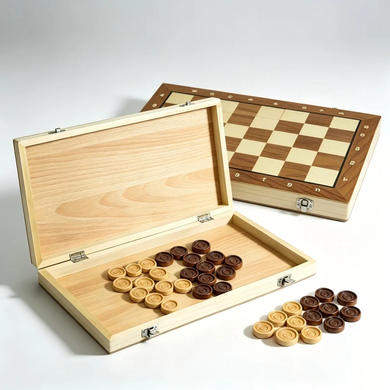 Wooden Foldable Checkers Set Portable Classic Board Game for Family Kids Adults Leisure Travel