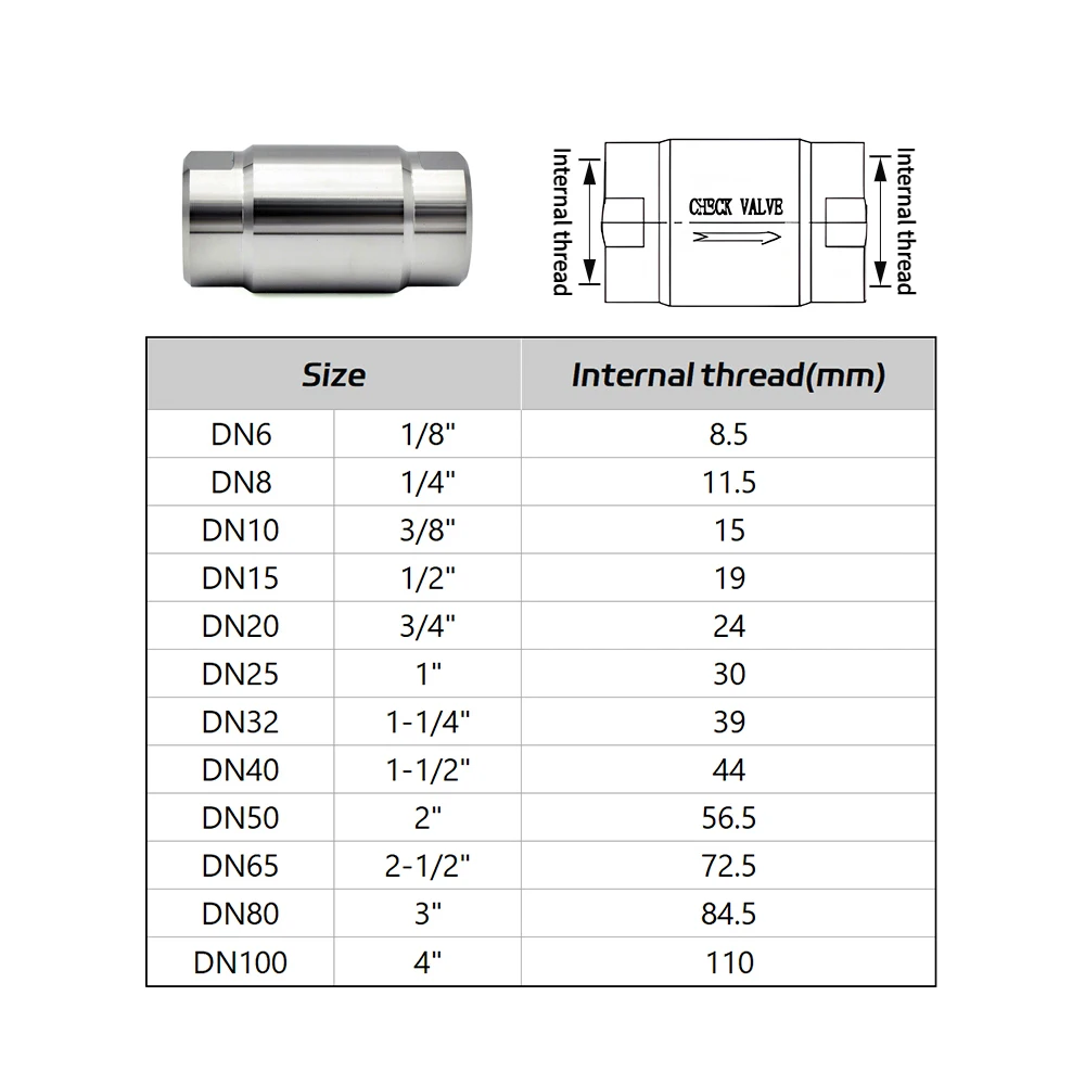 BSP Female Thread High Pressure Check Valve 304 Steel Non-return for 1/8