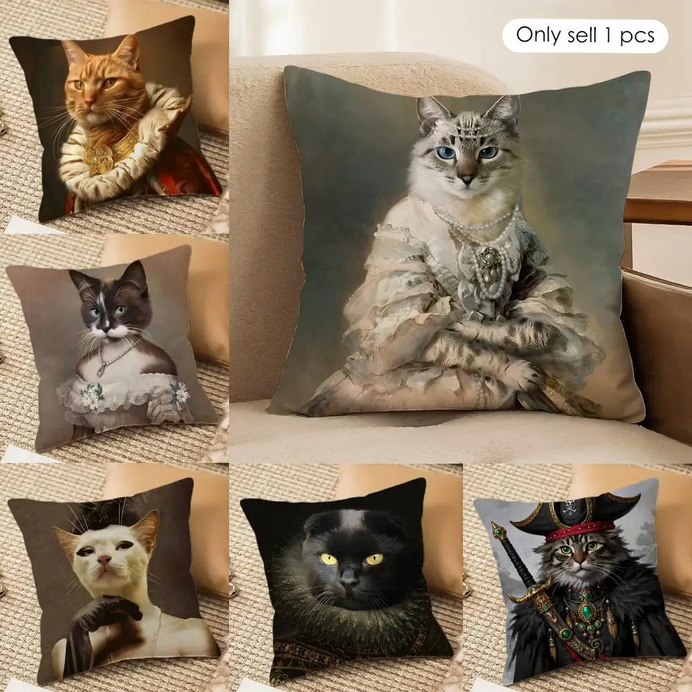 Renaissance Royal cat Cushion Cover Silky Short Plush Invisible Zipper Dustproof Sofa Pillow Case for Home Decor