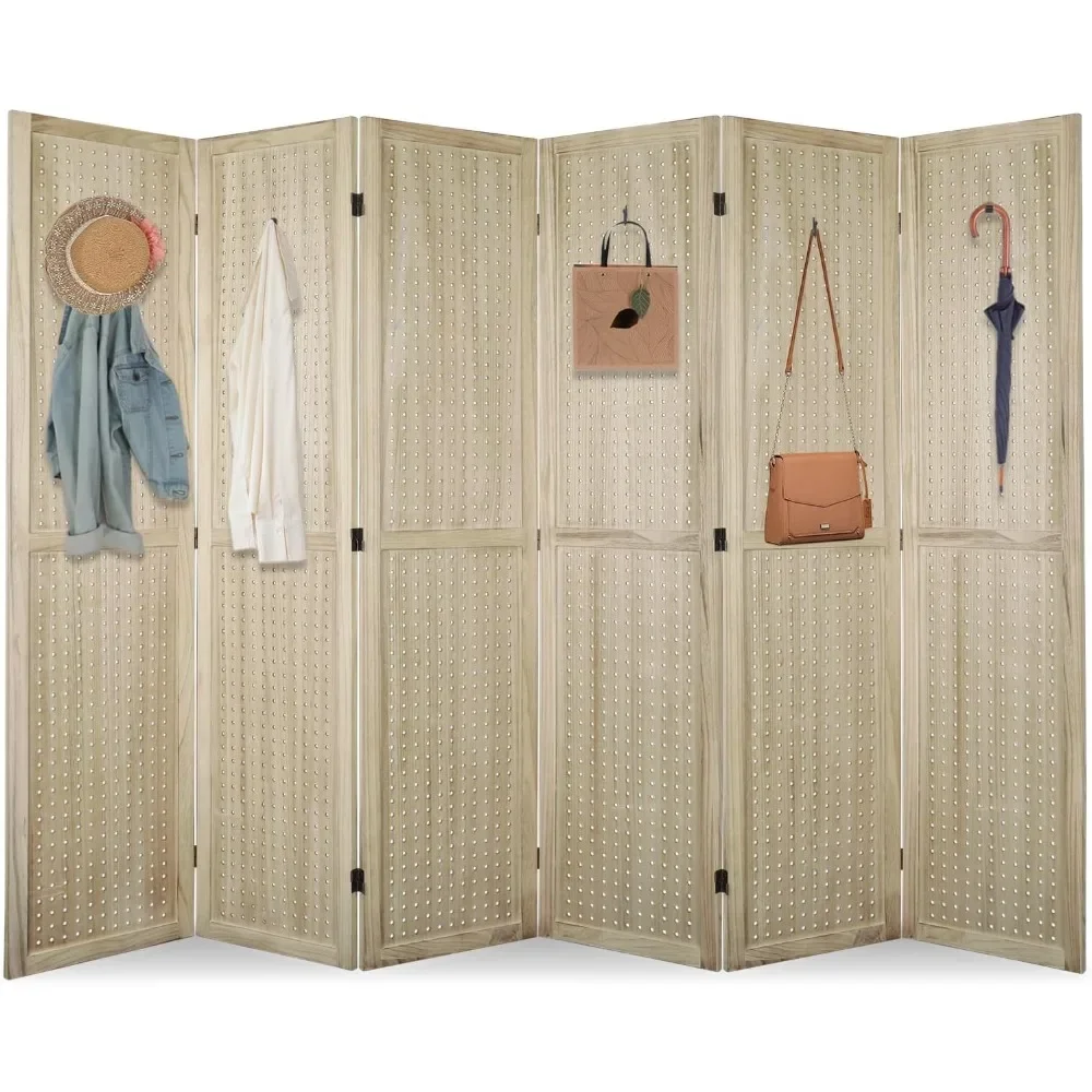 Room Divider, Pegboard Display Wooden Room Divider Folding Privacy Screen Room Divider Freestanding Peg Board Display