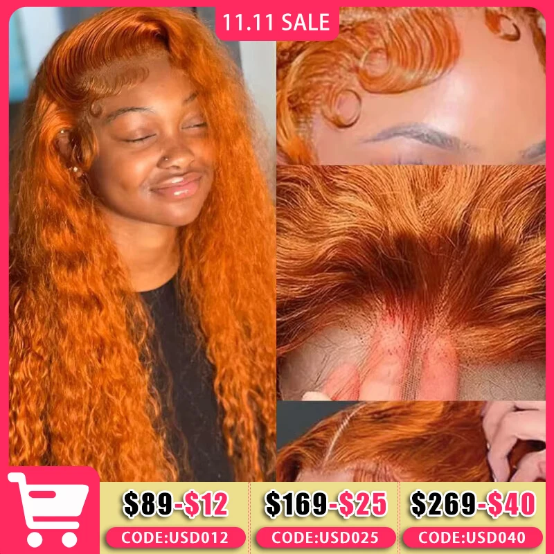 Ginger Orange Water Wave #350 Colored 13x6 13x4 Transparent Lace Front Wig Human Hair for Women Deep Curly Wigs Pre Plucked