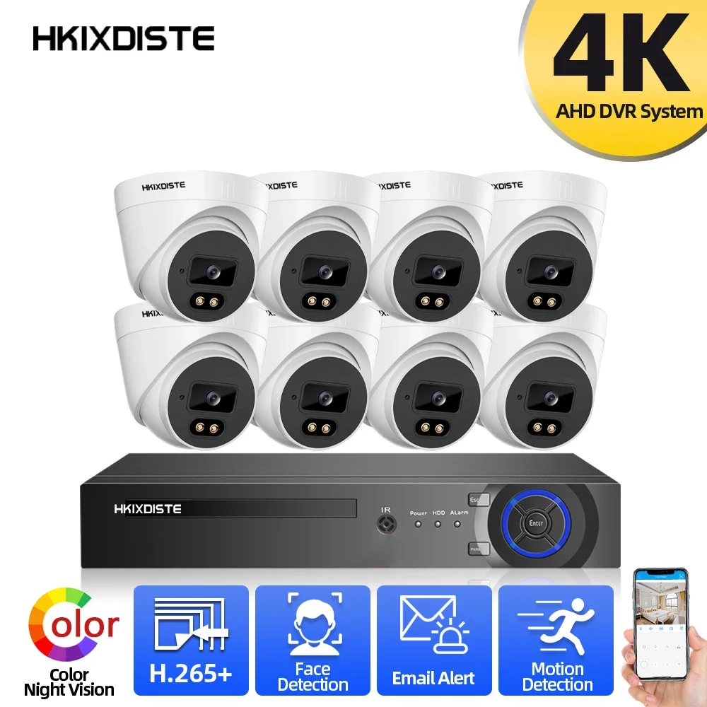 

4K AHD Security Dome Camera System 8CH DVR Kit 8MP Full Color Night Vision CCTV Home Camera Video Surveillance System Kit XMEYE