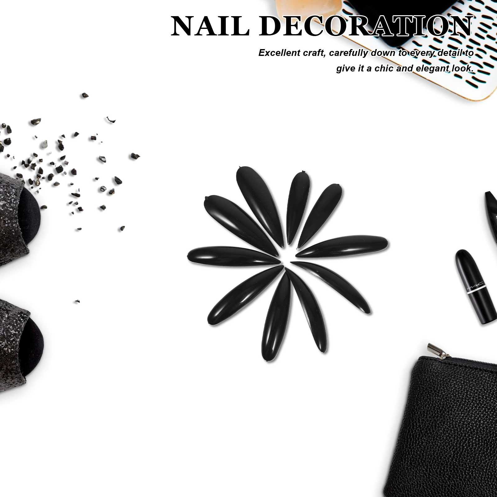 

5 Pcs False Nails Tips Charm Glossy Fake Faux DIY Halloween Black Artificial Woman