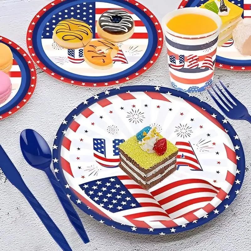 Flag Patriotic Party Supplies Dinnerware Set Plates And Paper Cups For Veterans Day Election Day Fourth Of July Independence