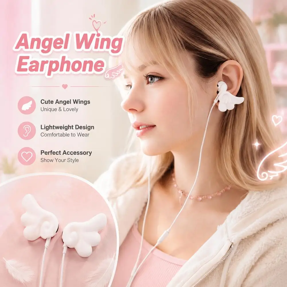 1/2pcs Cute 3D Angel Wings Earphone Decoration for Wired Headphones Angel Wings DIY Accessories Aesthetic Earbud Ornaments Gifts