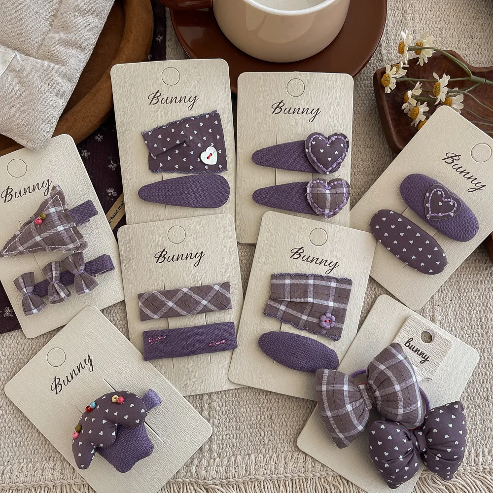 

2 шт. фиолетовая заколка для волос для детей, детская заколка с бантом в клетку, бусины, заколка для волос с челкой для маленьких девочек, боковая заколка, аксессуары для волос, головные уборы