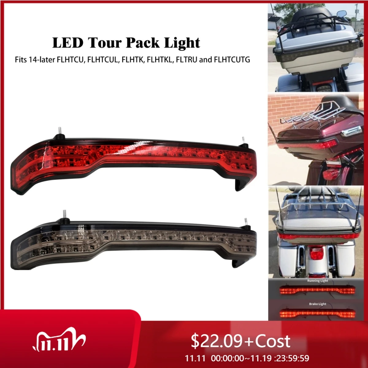 

Motorcycle Tour Luggage King Rear LED Light Tour Pack Brake Turn Signal Tail Lamp For Harley Touring Road Glide Limited 14-2024