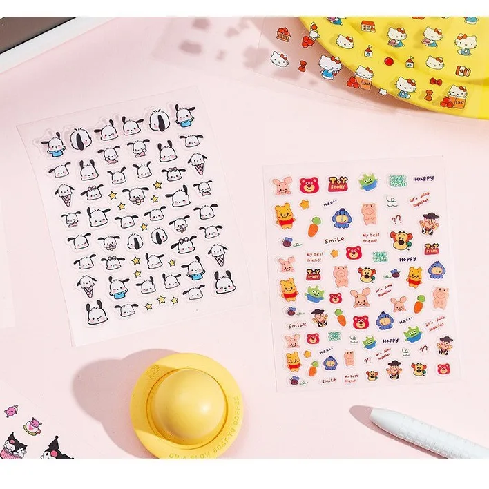 1PCS Kawaii Sanrio Hello Kitty Stickers Kuromi My Melody Cinnamoroll Hangyodon Cartoon DIY Waterproof Nail Stickers Girl Gift