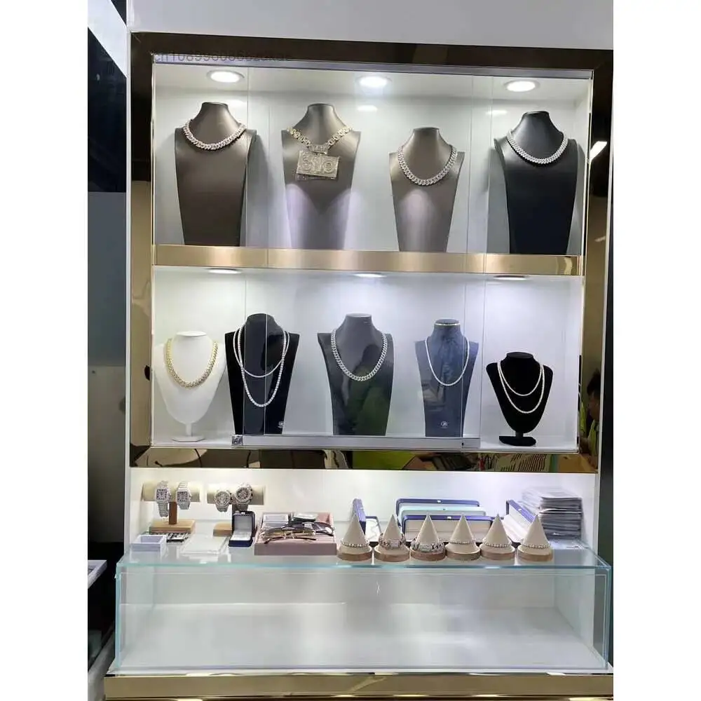 Luxury Custom Hip Hop Iced Out Bling Rapper Jewelry Miami Moissanite Bracelet Cuban Link Chain Box Clasp Necklaces.