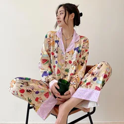 2024 Cute Dog Printed Pajamas for Women's Spring and Autumn New Lazy Style Sweet Homewear Silk Pajamas for Women Sleepwear