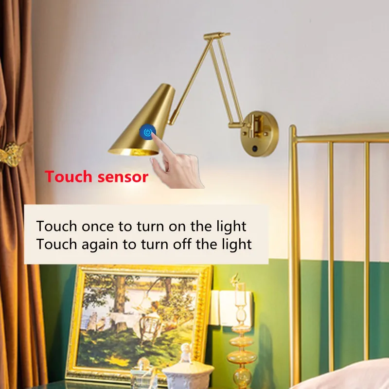 LED Wall Lamps Modern Adjustable Swing Long Arm Internal Touch Sensor Switch Household Bedside Lighting Decor Sconce Lights