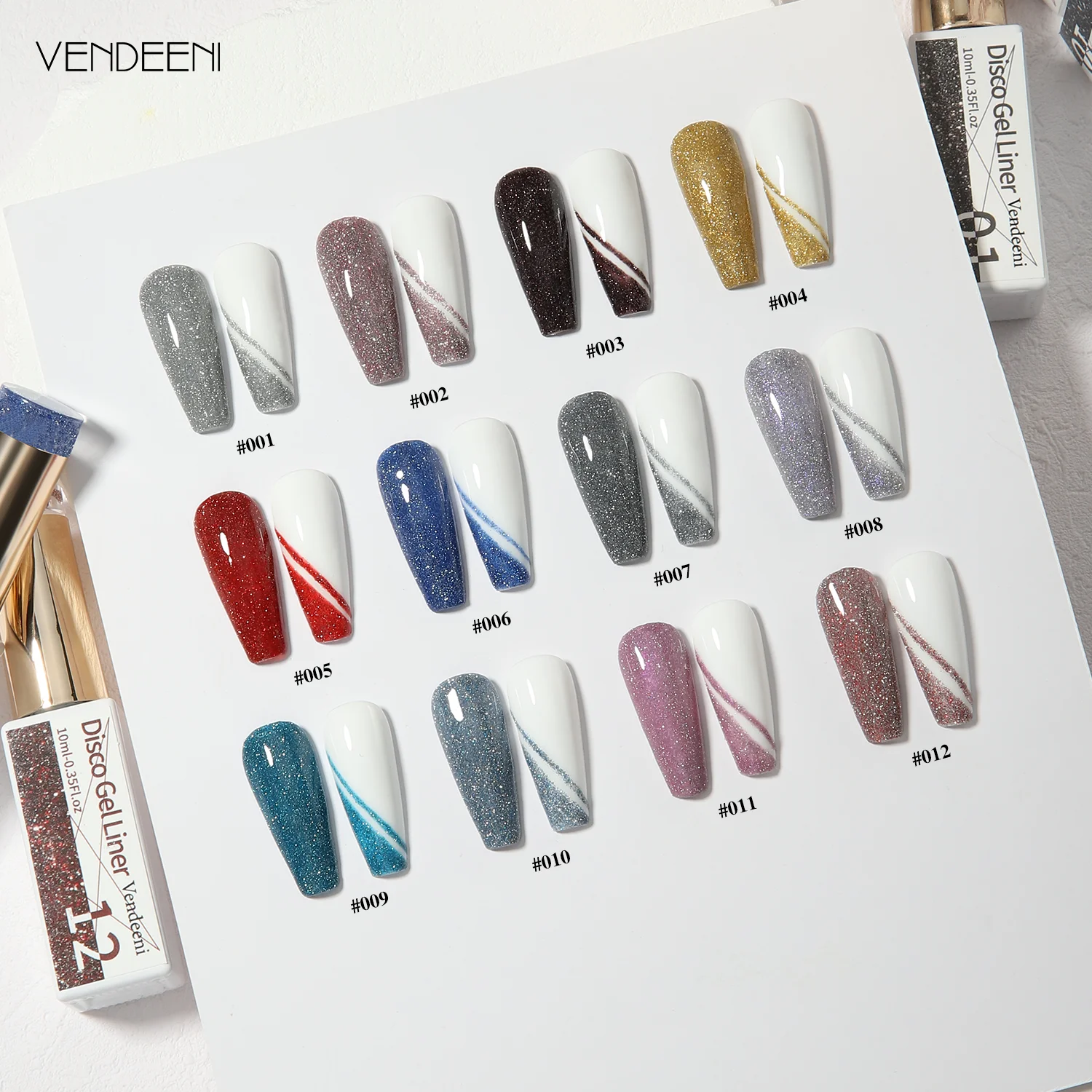Vendeeni 12 Colors Disco Pastel Liner Gel Nail Art Kit Hot Design Package Box Set Gel Paint Nail Art Liner