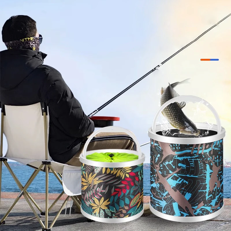 1pcs Hard Bottom Folding Fishing Bucket Outdoor Water Collection Water Bag Multi-Functional Outdoor Fish Protections Bucket