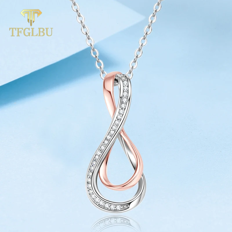 

TFGLBU New 0.8mm S925 Sterling Silver All Moissanite Necklace for Women 8 Shape Shine Pendant Charm Jewelry Christmas Gift GRA