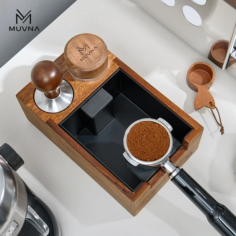 MUVNA Wood Espresso Knock Box for Storage Tamper Distributor Portafilter 51-58mm Universal Coffee Organizer Box Barista Tools