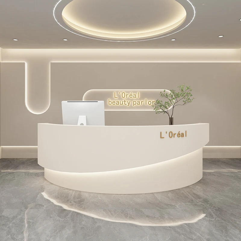 

White Reception Desks Beauty Salon Modern Seating Checkout Reception Counter Shop Business Mostrador Tienda Salon Furniture