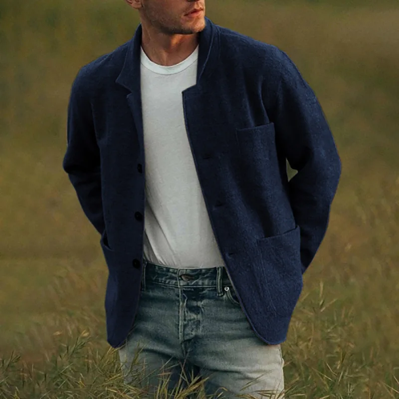 Wool Jackets Men Spliced Stand Collar Blends Coat Single Breasted Cardigan Spliced Outerwear Loose Long Sleeve Casual Autumn