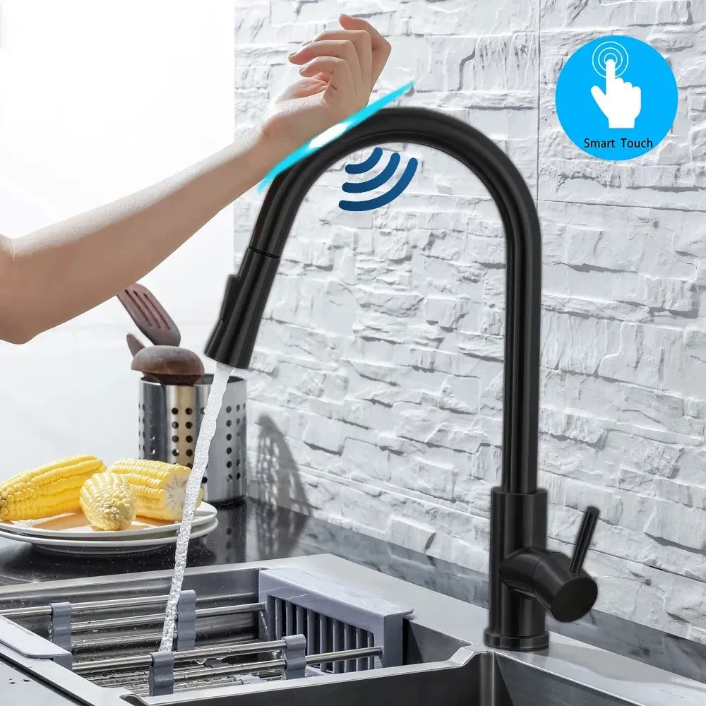 

Kitchen Faucet Pull Out Brushed Nickle Sensor Stainless Steel Black Smart Induction Mixed Tap Touch Sensor Control Sink Tap